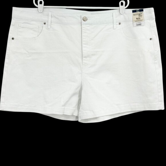 Terra & Sky Women's Vivid White Stretch A-Line Denim Shorts Plus Size 26W NWT - Picture 1 of 10